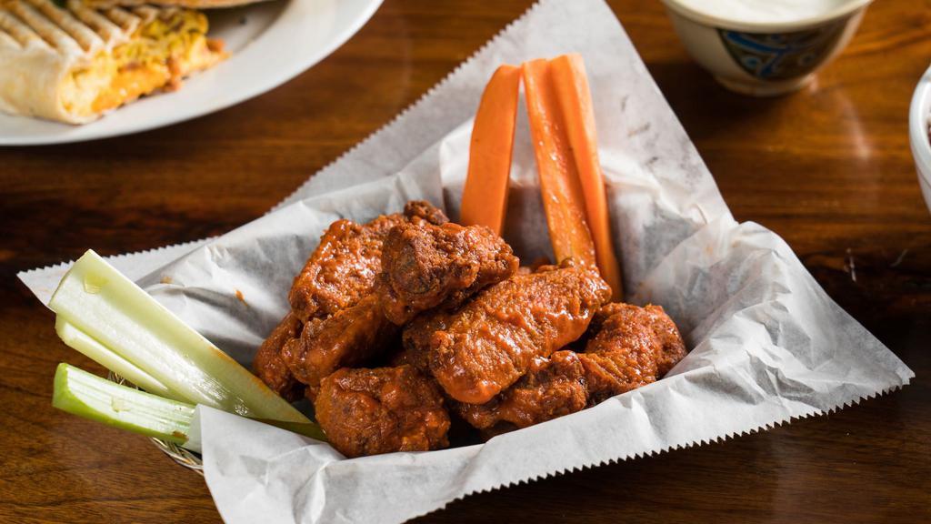 Buffalo Wings · Choose bbq or hot, w/ celery carrot & blue cheese