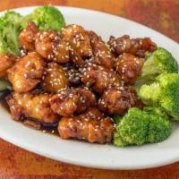 Sesame Chicken · Chunks of boneless white meat chicken sauteed in our chef's special sauce with steamed brocc...
