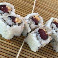 Ahi Natto Roll · Ahi (tuna), natto (fermented soybeans), sesame seeds, nori (seaweed).