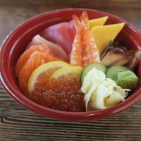Sashimi Bowl · Ahi (tuna), hamachi (yellowtail), salmon, unagi (eel), shrimp, ikura, tamago (egg), unagi sa...