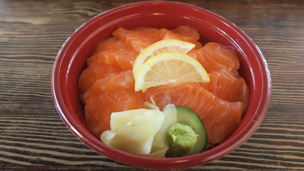 Salmon Sashimi Bowl · Salmon sashimi, lemon, ginger, wasabi.