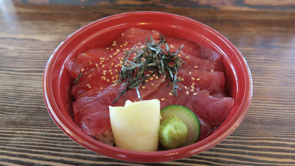 Zuke Tekka Bowl · Ahi (tuna), poke sauce, sesame, nori (seaweed), ginger, wasabi.