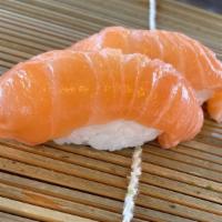 Salmon Nigiri · Two pieces of salmon nigiri.