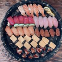 Nigiri Plate · 5 pc shrimp nigiri, 5 pc ahi nigiri, 5 pc hamachi nigiri, 5 pc salmon nigiri, 5 pc ikura nig...