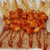 Energy Bbq · Chicken breast served with baked air fries over brown rice.