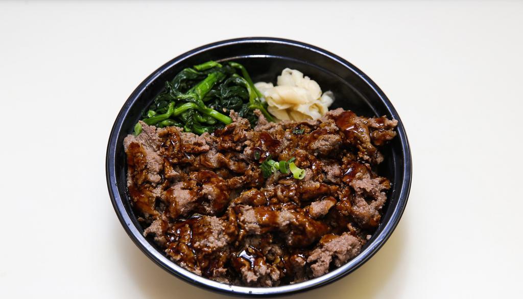 Teriyaki Beef Bowl · Teriyaki Beef, Choysam , Ginger and Rice