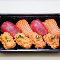 Bento1 · Ahi Nigiri 2pcs, Sakmon Nigiri 2pcs, Spicy Ahi Nigiri 2pcs, Spicy Salmon Nigiri 2pcs