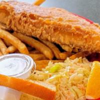 Our Famous Fish Fry · Beer battered haddock, deep-fried to a golden brown and served with cole slaw, french fries,...