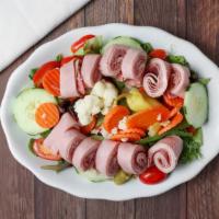 Chef Salad · House salad with Ham, American cheese, and Turkey.