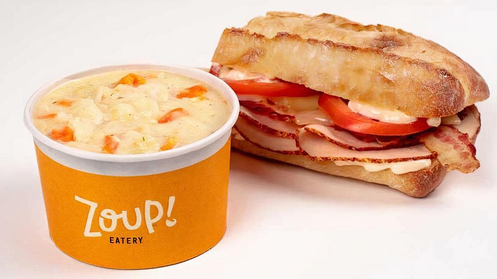 Soup And Sandwich · Your choice of soup, a hunk of freshly baked bread and a made-to-order sandwich.