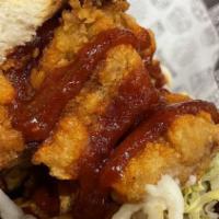 Knfc Sandwich · Korean-nashville spicy fried chicken sandwich, with lettuce, pickled Asian veg, and spicy an...