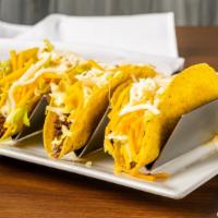 3 Hard Shell Tacos · Choice of beef or chicken, topped with iceberg lettuce, and cheddar cheese. Served with a si...