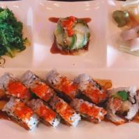 Sushi Bar Bento Box Lunch · Choice of soup, salad, sushi appetizer, sushi or sashimi, and one special roll.