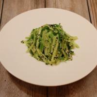 Seaweed Salad · Marinated seaweed, shredded cucumber, sesame seeds, bed of lettuce. Only in a small size