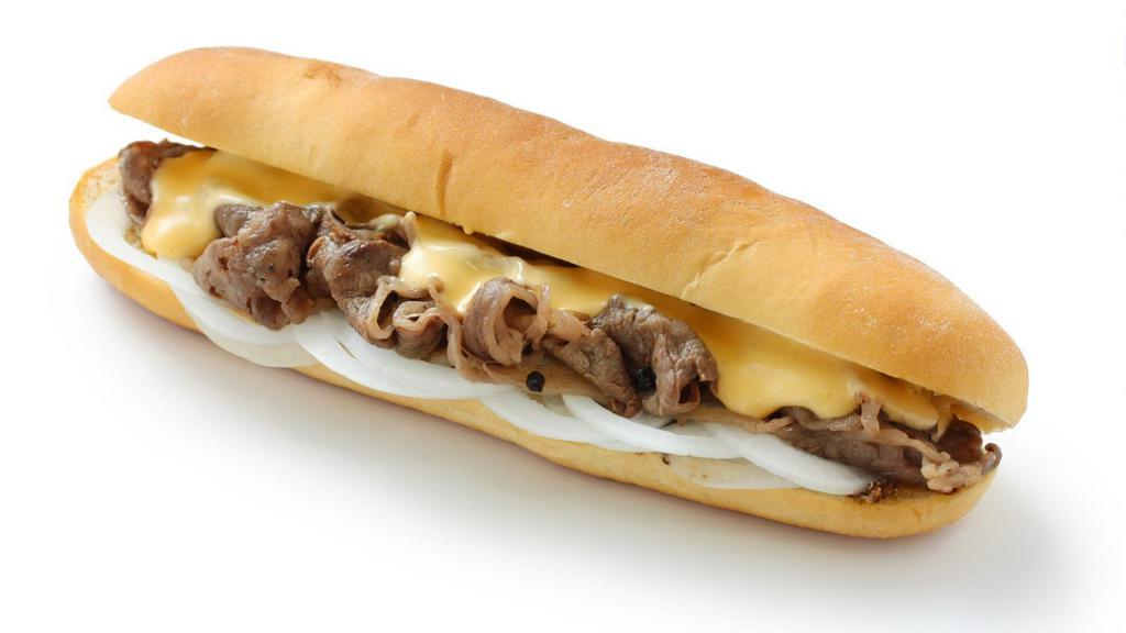 American Philly Cheesesteak · Philly steak, American cheese, grilled onions and your choice of toppings.