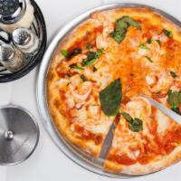 Shrimp Pizza · Sauteed shrimp, marinara sauce, mozzarella & fresh basil.