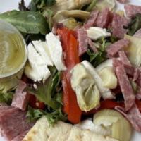 Antipasto · Mixed greens tossed with roasted peppers, artichokes, salami, provolone, fresh Mozzarella, r...