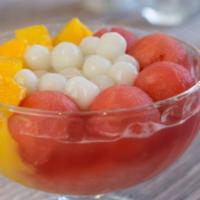Mango Juice With Watermelon & Rice Ball · Gluten-free, (Seasonal) herbal jelly 235-255 cal.