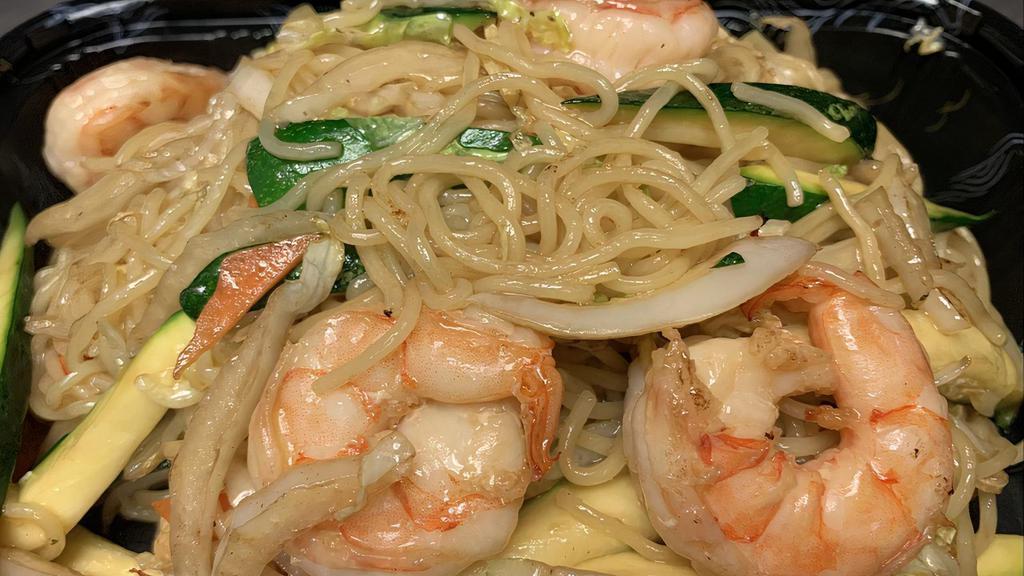 Shrimp Noodles · Stir fried udon or soba.  Leave a note “soup” if you want noodle soup.