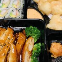 Chicken Teriyaki Box · Includes shumai or spring roll, /rock shrimp or shrimp tempura appetizer or shrimp tempura r...