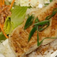 Chicken Teriyaki Over Rice · -Grilled Chicken Teriyaki, Pickle Vegetables, Sprinkle Seaweed Sesame Powder Over Rice
