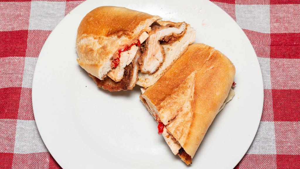 Captain Panini · Grilled or breaded chicken cutlet, fresh mozzarella, and roasted peppers with balsamic vinaigrette.