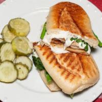 Maestro Panini · Grilled or breaded chicken cutlet, fresh mozzarella, broccoli rabe, and extra virgin olive o...