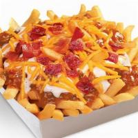 Bacon Chili Cheese Fries · Chili cheese fries with bacon.