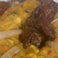 Mofongo Con Carne Frita · Mofongo with Fried Pork Chunks
