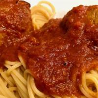 Pasta With Meatballs · Two pieces of meatballs.
