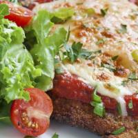 Chicken Parmigiana · With tomato sauce & mozzarella