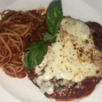 Chicken Parmesan W/ Linguine · Grilled chicken breast, marinara sauce, and parmesan cheese over linquini.