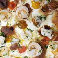 Venice Pizza Large · Roasted tomatoes, sauteed shrimp, garlic, and parsley.
