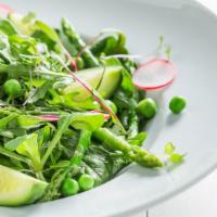 Spinach Salad · Spinach based salad with feta cheese, scallions, dill, olive oil and vinegar.