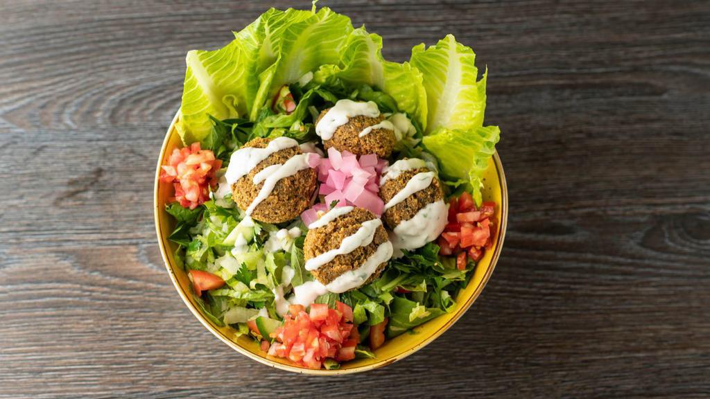 Falafel Salad · Delectable falafel prepared with lettuce, tomato and onion.