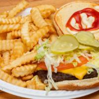 Cheese Burger Deluxe · Includes french fries and with your choice of canned soda or water.
