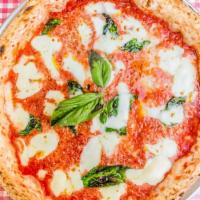 Margherita · Organic tomato sauce, mozzarella, basil, Parmigiano