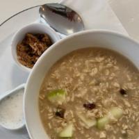 Oatmeal W/ Apples, Cinnamon & Raisins · made with Certified GF oats, served with brown sugar and milk on the side (no dairy used in ...