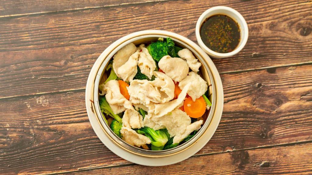 Health Platter Steamed In Bamboo Steamer · Served with your choice of three ingredients.