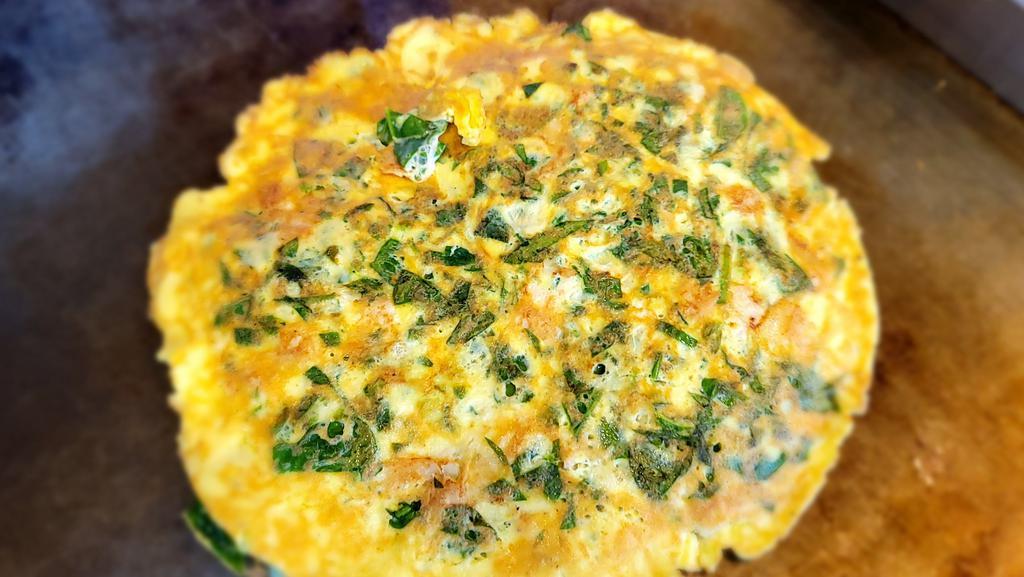 Heart Healthy Omelette · Four eggs. Spinach, swiss cheese, and turkey.