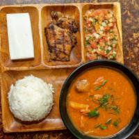 Stew Combo · Pulehu chicken, haupia, and lomi salmon.