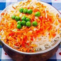 Peas Pulao · Basmati, saffron rice with peas.