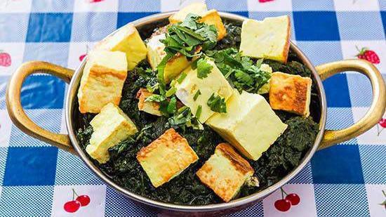 Saag Paneer · Spinach cooked & cottage cheese or, potato spinach.