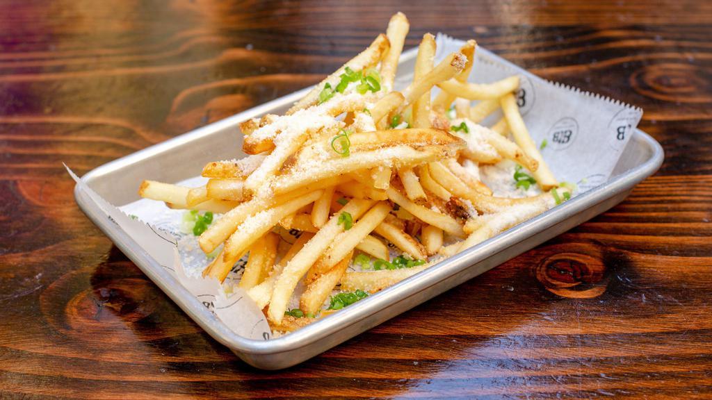 Truffle Cheese Fries · Parmesan cheese, truffle oil and scallion.