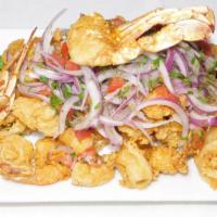 Jalea · Deep fried mixed seafood and fish served with fried yuccas.