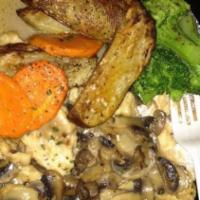 Marsala Lunch · Sautéed with fresh mushrooms in a marsala sauce. Served with choice of side and fresh vegeta...