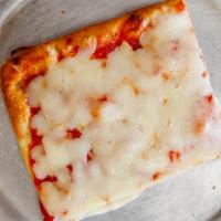 Sicilian Pizza · Thick crust pizza with tomato sauce, mozzarella and basil