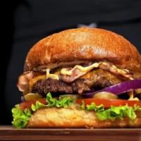 Cheeseburger · 6 oz. pat lafrieda brisket blend, lettuce, tomato, onions, cheese, topped with our home made...