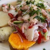 Ceviche · Ceviche with Fish OR Shrimp.  (Please specify your choice)