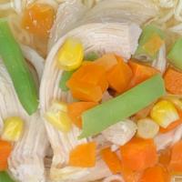 Chicken N Vegetable Noodle Soup (Pint) · Ingredients: chicken broth, chicken breast, mixed vegetables, salt.
